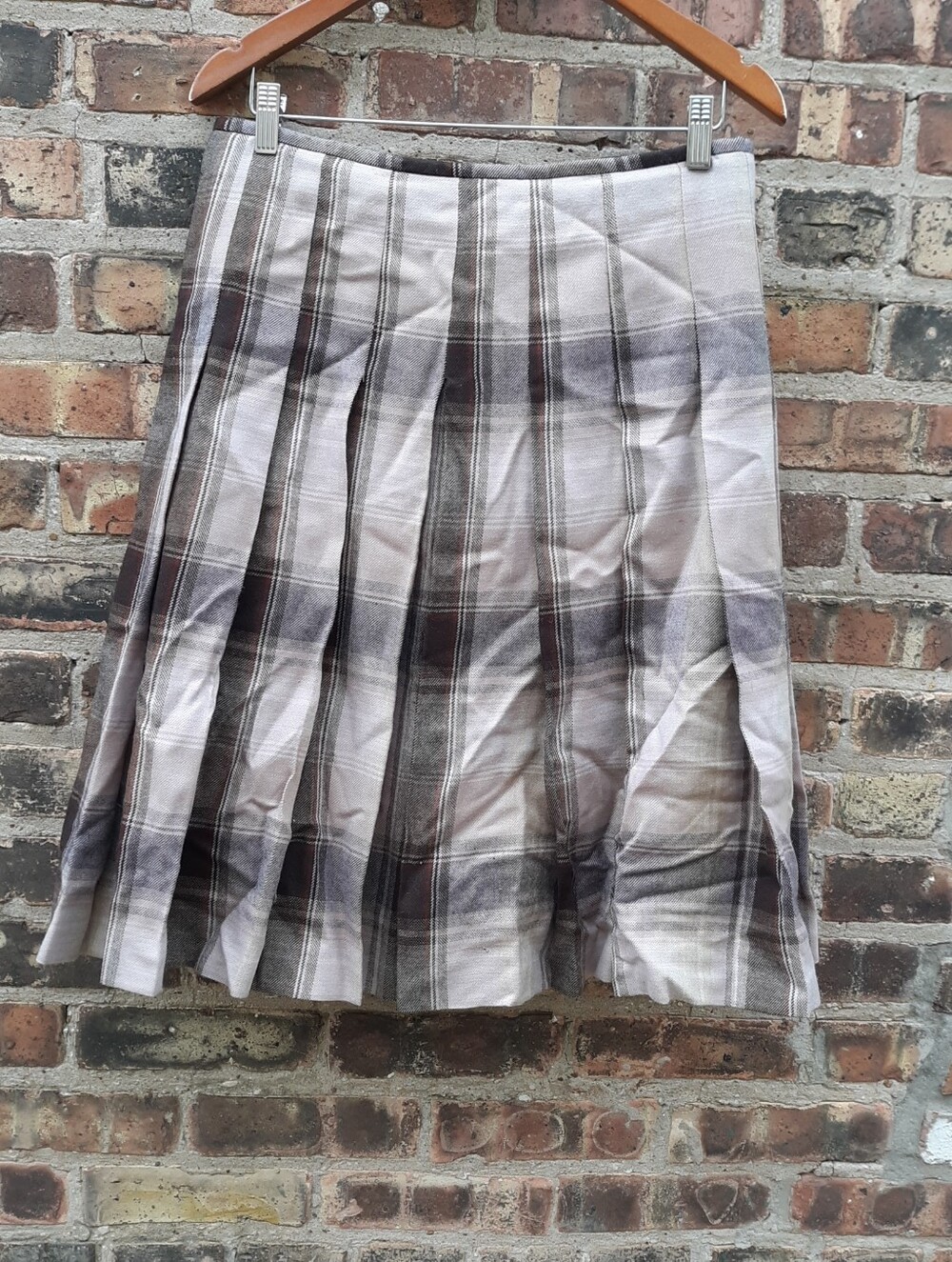 Barneys New York Vintage Plaid Wool Pleated Midi Skirt Italy Size IT 44 US 10